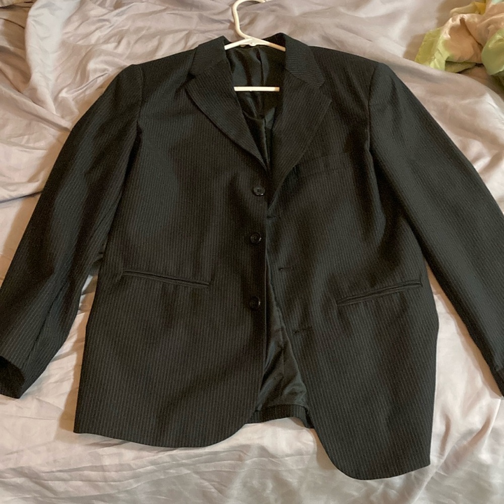 Van Heusen Suit - Black, white striped lines - 16R